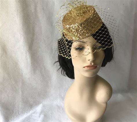 Gold Fascinator Hat With Gold Birdcage Veil Gold Kentucky Etsy