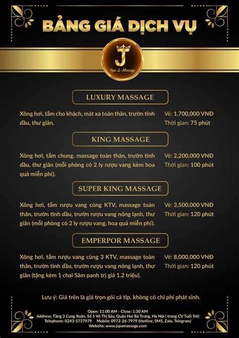 bảng giá dịch vụ massage tại j spa massage j spa massage