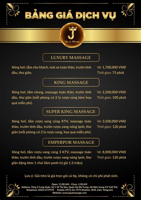 Bảng Giá Dịch Vụ Massage Tại J Spa Massage J Spa Massage