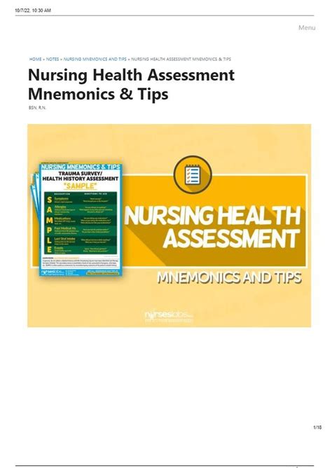 Nursing Health Assessment Mnemonics And Tips In 2022 Nursing Mnemonics