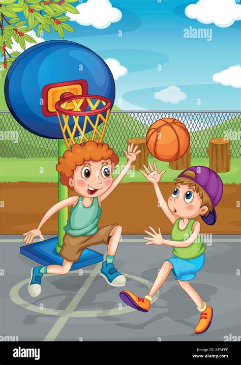 Children Playing Basketball Park Stock Vector Images Alamy