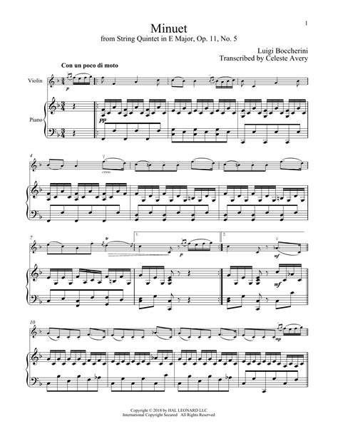 Minuet Violin And Piano Print Sheet Music Now