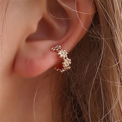 Gisela Cute Flower Ear Cuff Earrings Mybodiart