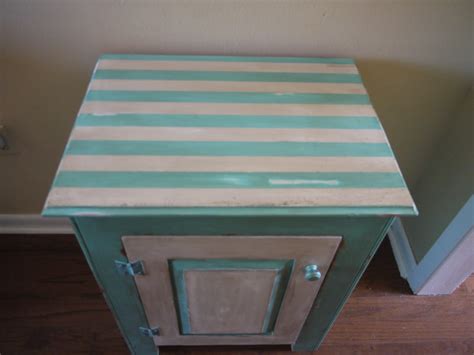Garbage To Glam Turquoise And White Striped Cabinet