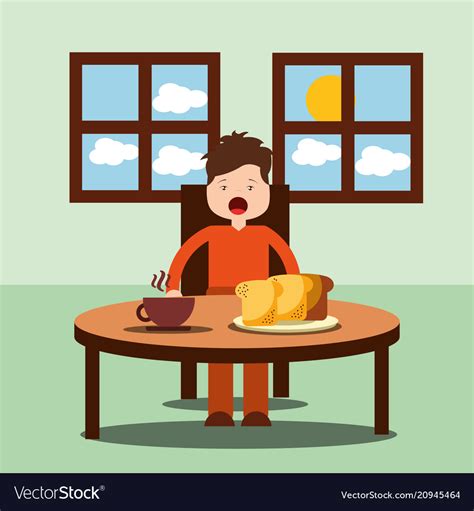 Boy Happy To Eat Breakfast In Morning Royalty Free Vector