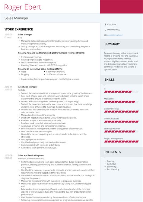 Chronological cvs are the most widely used cv format. Sales Manager - Resume Samples and Templates | VisualCV