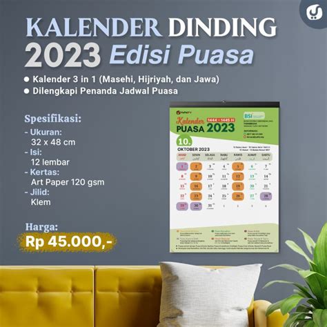 Kalender Dinding Masehi Hijriyah Jawa Edisi Puasa Yufid 2023 Toko