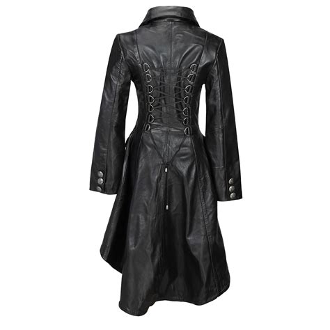 Ladies Real Leather Black Gothic Jacket Fitted Victorian Style Lace