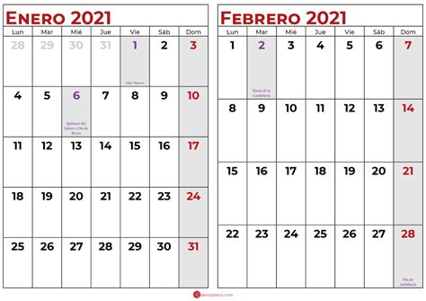 Calendario Enero 2021 España 🇪🇸 Para Imprimir