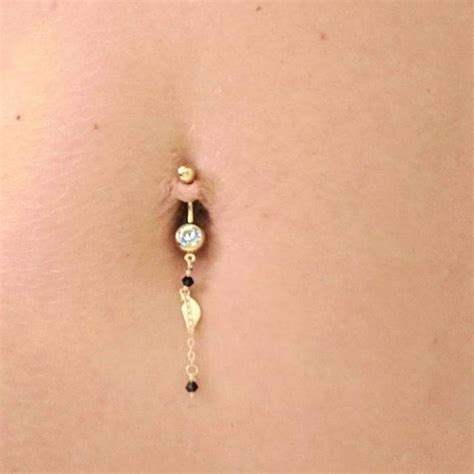 Valentines Day Gold Leaf Charm Belly Button Ring Boho Chic Etsy Navel