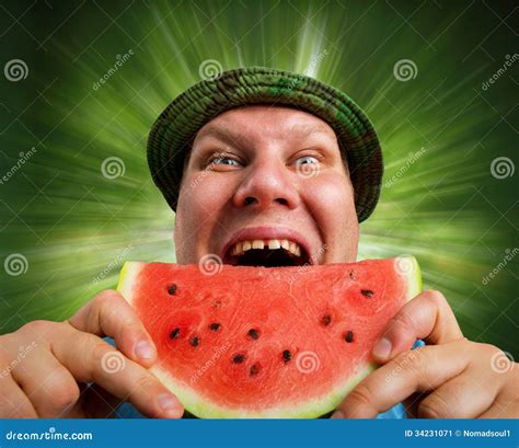 Man Is Eating Watermelon Pregnant Wife With Sitting On The Floor