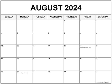Printable August 2024 Calendar With Holidays
