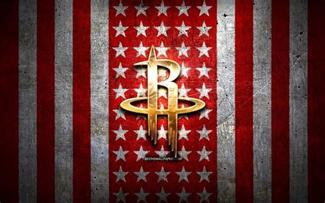 Download Wallpapers Houston Rockets Flag Nba Red White Metal