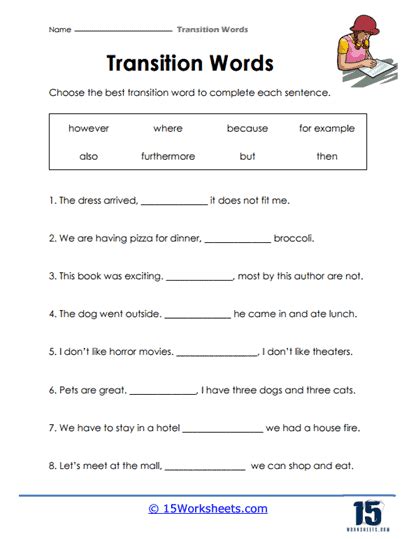 Transition Words Worksheets 15
