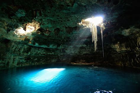 Hd Wallpaper Blue Lagoon Inside A Cave Nature Landscape Cenotes Mexico