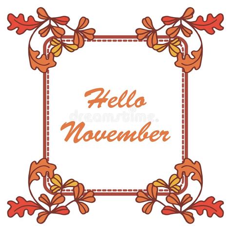 Design Element Of Card Hello November With Sketch Autumn Leaves Frame