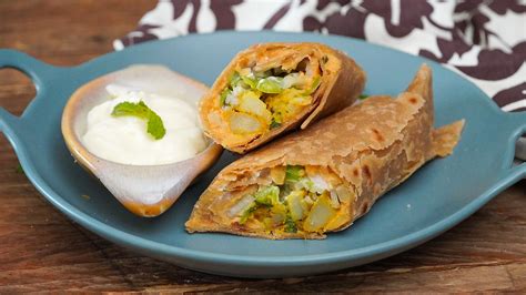Achari Aloo Kathi Roll Recipe With Hummus And Yogurt Dip By Archanas Kitchen
