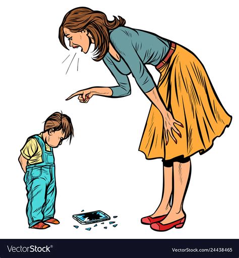 Mother And Guilty Son Broken Phone Isolate On Vector Image