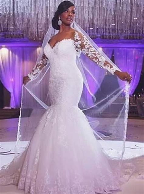 buy mermaid off shoulder long sleeve plus size wedding gowns with lace