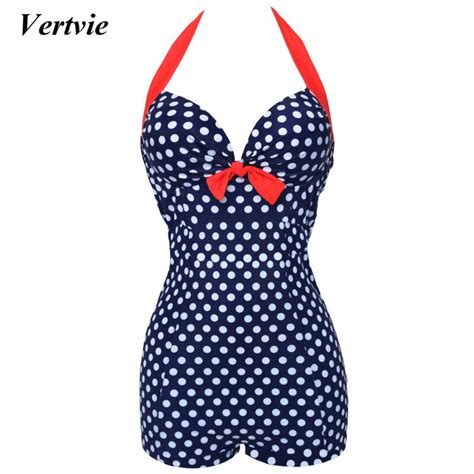 Vertvie Sexy Swim Suit Women Large Size Blue And White Dots Print Plus