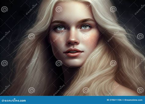 Digital Painting Beautiful Woman With Long Blonde Hair People Expressions Stock Illustration