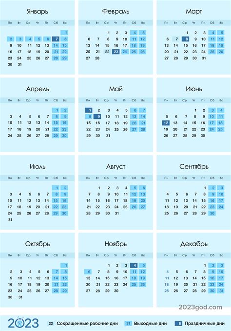 Календарь на 2023 год с праздничными днями и выходными по месяцам