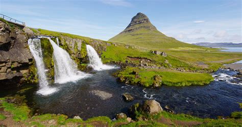 Iceland Nature Waterfall Kirkjufellsfoss And Kirkjufell Mountain On