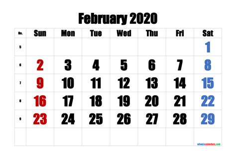 Printable Calendar February 2020 6 Templates