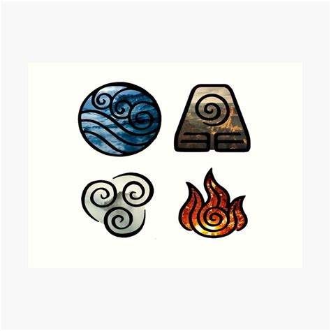 "Avatar the Last Airbender Element Symbols" Art Print by LostHerMarbles