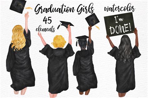 Graduation Clipart Watercolor Girls Graduating Clipart 255548