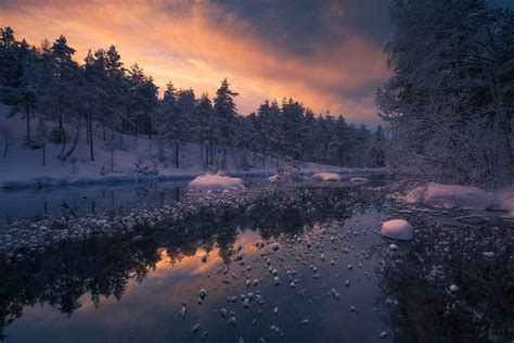Free Download Hd Wallpaper Winter Forest River Norway Ringerike