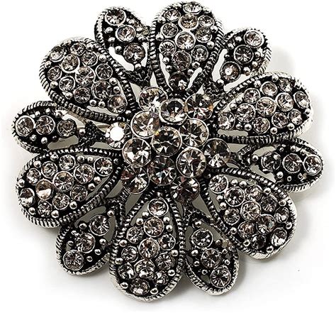 Vintage Swarovski Crystal Floral Brooch Antique Silver