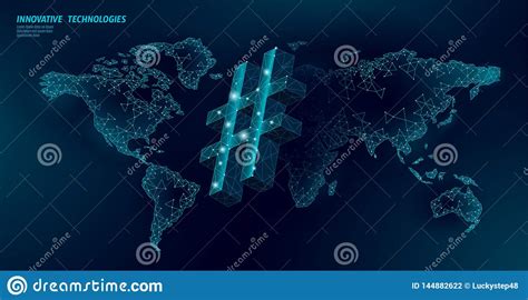 3D Hashtag Symbol Dark Blue Glowing Low Poly. Communication Online ...