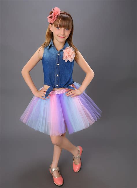 Sweet Little Girls Gauze Skirts Children Clothing 2015 Autumn Rainbow