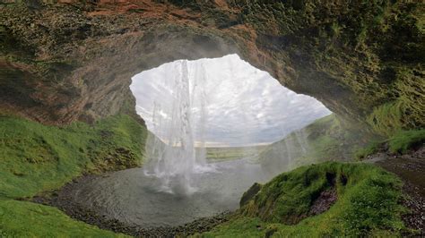 Download Wallpaper 1920x1080 Falls Cave Iceland Moss Hd Background