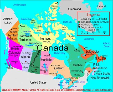 A Map Of Canada With The Capital And Major Cities