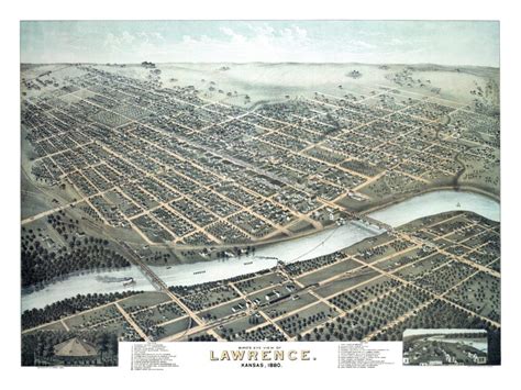 Historic Old Map Shows Birds Eye View Of Lawrence Ks In 1880