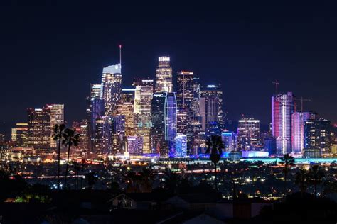 Downtown Los Angeles Skyscrapers At Night Editorial Photography Image