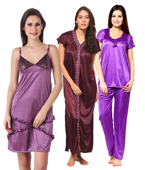 Buy Chhristy World Multi Color Satin Nighty And Night Gowns Pack Of 3 Online At Best Prices In