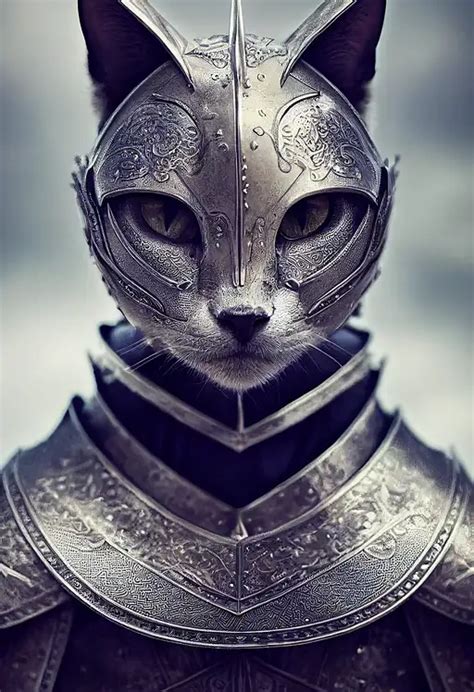 kneeling cat knight portrait Midjourney中国