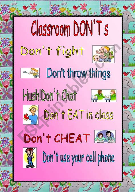 Classroom Rules Don´ts Poster Esl Worksheet By Mariethe House
