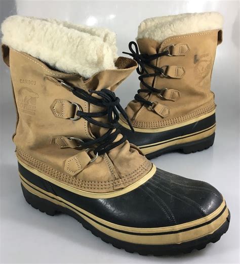 Sorel Mens 11 Caribou Buff Leather Insulated Winter Duck Boots Made in ...