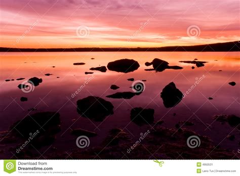 Purple Sunset Over Ocean Water Stock Image Image Of