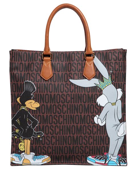 Moschino Looney Tunes Print Faux Leather Tote Bag In Brown Lyst