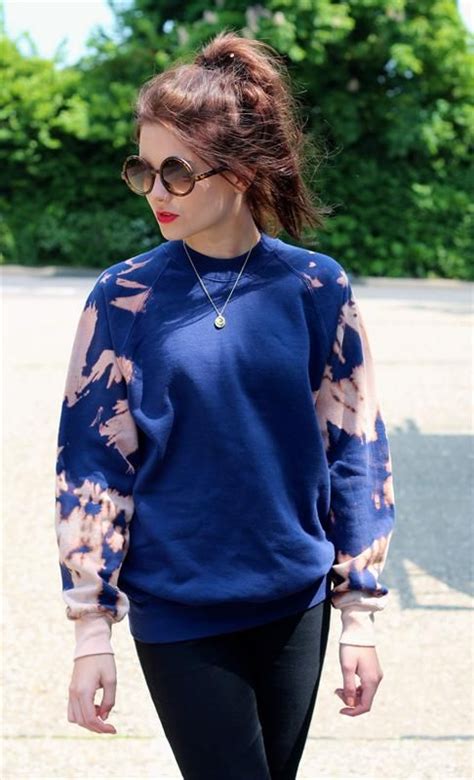 Dilute approximately 4 cups of bleach with 1 cup of water. Bleached sleeved sweatshirt | Refashion clothes, Bleach ...