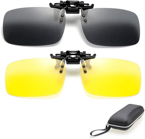 2 Pairs Sunglasses Clip On Flip Up Night Vision Glasses Anti Glare