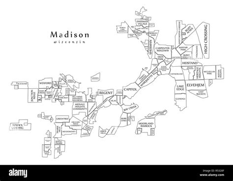 Modern City Map Madison Wisconsin City Of The Usa With Neighborhoods