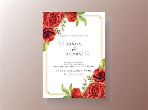 Beautiful Red Roses Wedding Invitation Card Template 5462816 Vector Art