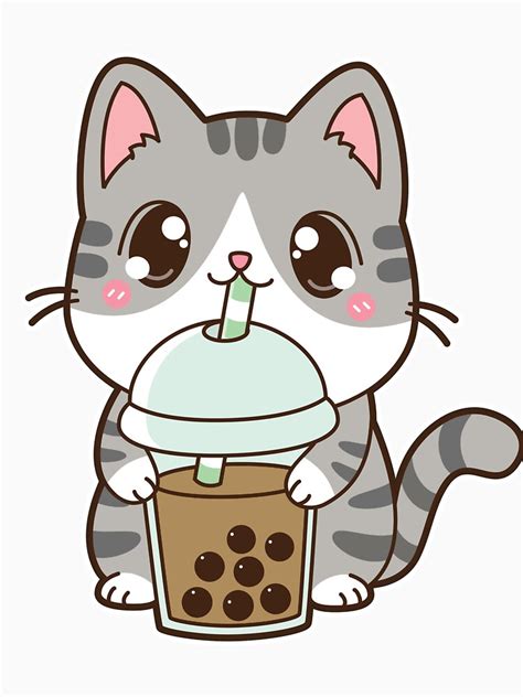 Boba Cat With Classic Milk Tea White Essential T Shirt By Dragnloc