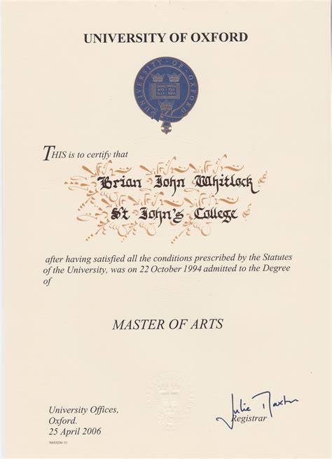 All Sizes Brian University Of Oxford Master Of Arts Certificate